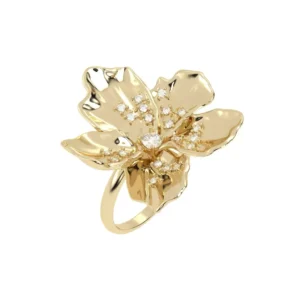 ANEL FLOR DE CEREJEIRA COM BRILHANTE OURO AMARELO