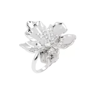 ANEL FLOR DE CEREJEIRA COM BRILHANTE OURO BRANCO