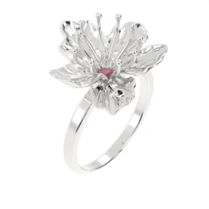 ANEL FLOR DE CEREJEIRA COM RUBI OURO BRANCO