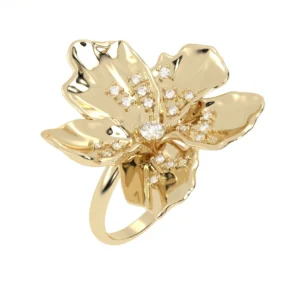 ANEL FLOR DE CEREJEIRA GRANDE COM BRILHANTE OURO AMARELO