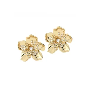BRINCO FLOR DE CEREJEIRA COM BRILHANTE OURO AMARELO