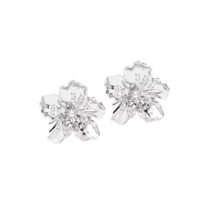 BRINCO FLOR DE CEREJEIRA COM BRILHANTE OURO BRANCO