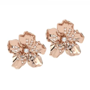 BRINCO FLOR DE CEREJEIRA COM BRILHANTE OURO ROSÉ