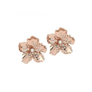 BRINCO FLOR DE CEREJEIRA COM BRILHANTE OURO ROSÉ