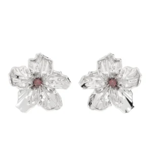 BRINCO FLOR DE CEREJEIRA COM RUBI OURO BRANCO