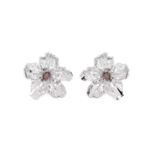 BRINCO FLOR DE CEREJEIRA COM RUBI OURO BRANCO