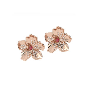 BRINCO FLOR DE CEREJEIRA COM RUBI OURO ROSÉ