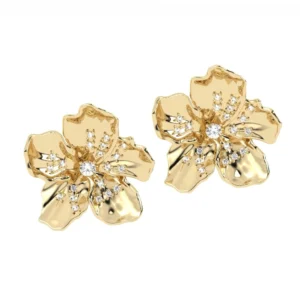 BRINCO FLOR DE CEREJEIRA GRANDE COM BRILHANTE OURO AMARELO