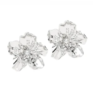 BRINCO FLOR DE CEREJEIRA GRANDE COM BRILHANTE  OURO BRANCO