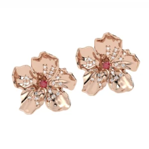 BRINCO FLOR DE CEREJEIRA GRANDE COM RUBI OURO ROSÉ