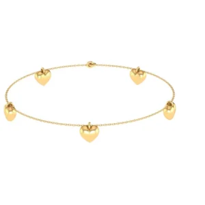 PULSEIRA CINCO CORAÇÕES OURO AMARELO